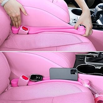 Car Seat Gap Filler Set of 2, Soft Foam Multifunctional Seat Side Gap Filler with Organizer & Hook Function, 3in1 Gap Stopper Universal Fit Car SUV Truck Fill The Gap Between Seat & Console（Pink）