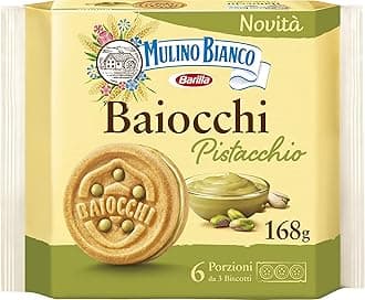 Mulino Bianco Baiocchi Pistachio Biscuits, Pistachio Pastry Ideal for Breakfast or Snack, Palm Oil Free, 6 Servings of 3 Biscuits, 168.0 grams, 168.0 gram