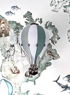 Hot Air Balloon Decor Nursery | Baby Kids Room Hanging Mobile Set (Green, Small)