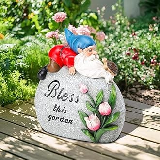 Garden Stones Statues Outdoor Decor, Novelty Gnome Garden Sculptures Stones Statue with Flower and Turtle Figurine Decoration for Patio Yard Porch Art Home Decor