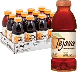 Tejava Unsweetened Peach Iced Tea, 16.9 Ounce PET Bottles, Natural, Non-GMO-Verified, Rainforest Alliance-Certified (12 Pack)