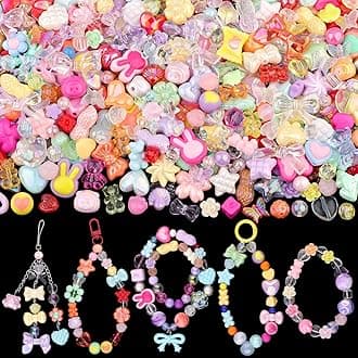200-260PCS TINKRSTUFF Assorted Mixed Colors Acrylic Beads for Bracelet Making,Cute Beads for Jewelry Making Flower Bow Butterfly GummyBear Aesthetic Bracelet Charms,DIY Necklace Keychain Phone Charm