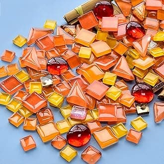 200g Mixed Color Crystal Mosaic Tiles, Tiny Mini Mosaic Tile DIY Hobbies Children Handmade Crystal Craft for Craft Bathroom Kitchen Home Decoration DIY Art Projects (Orange Series)