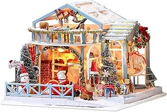 Mostop DIY Miniature House Kit, Christmas Miniature Dollhouse Kit with Light,Creative Craft Tiny House Kit for Adults Teens,DIY Dollhouse Miniature Kit with Furniture, Handmade Crafts Gift,Home Decor
