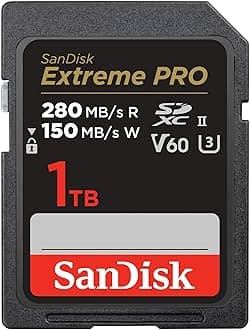 SanDisk Extreme PRO 1TB V60 UHS-II SD Cards, 280/150MB/s,V60,C10,UHS-II, for 6K Video Recording