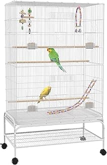 Large Bird Cage Budgie Cage with Stand, Toys, Wheels, Accessories, Storage Shelf for Canaries, Finches, Lovebirds, Parakeets - White, 79 x 49 x 133 cm