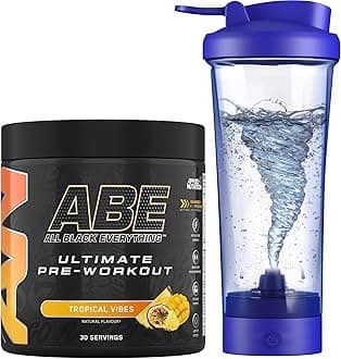 Applied Nutrition Bundle ABE Pre Workout 375g + Electric Shaker | All Black Everything Pre Workout Powder, Energy Drink, Physical Performance, Creatine, Beta Alanine, Caffeine (Tropical)