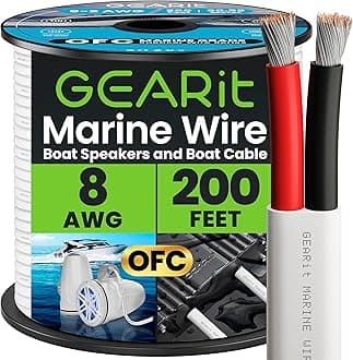 - GEARit 8 Gauge Marine Wire, 8/2 AWG (200ft) Marine Grade Tinned Copper Oxygen Free, Duplex 2-Conductor Insulated Red & Black Electrical Cable for Boat, Automotive, RV, Camper, Trailer