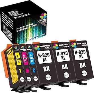 (6 Pack) Green Toner Supply Compatible 920XL(3xB+CYM) 920 Ink Cartridge Work in HP OFFICEJET 6000 6500A 6500 7500 Printers