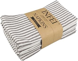 Plain Striped Cotton Linen Blended Dinner Cloth Napkins - Set of 12 (40 x 30 cm) - for Events & Home Use (Brown)