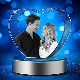3D Crystal Photo Heart Personalized - Custom Heart Shaped Laser Engraved Crystal Picture, Gift for Mom Wife Her, Mother's Day Birthday Anniversary Memorial Keepsake (Heart, Small)