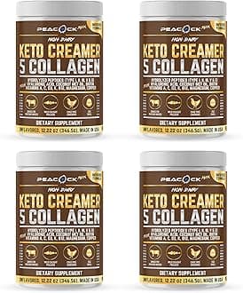 Collagen Keto Coffee Creamer Powder 12.22 oz, Pack of 4, Hydrolyzed Collagen Peptides with Coconut MCT Oil, Magnesium, Unflavored Protein Powder, Sugar Free Coffee Creamer for Smoothies