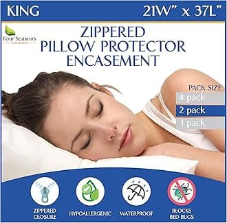 Four Seasons Essentials Waterproof King Pillow Protectors (Set of 2) – Zippered Pillow Cover Hypoallergenic Dust Allergy Proof Pillowcase Encasement
