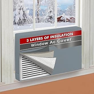 25"Lx17"Hx3.5" Indoor Air Conditioner Cover for Window Units, 3 Layers Insulation AC Cover for Inside Wall Unit with Aluminum Foil and 2mm Foam, Windproof Window Air Conditioner Cover Inside, Grey