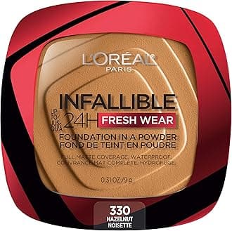 L'Oreal Paris Makeup Infallible Fresh Wear Foundation in a Powder, Up to 24H Wear, Waterproof, Hazelnut, 0.31 oz. (Packaging May Vary)
