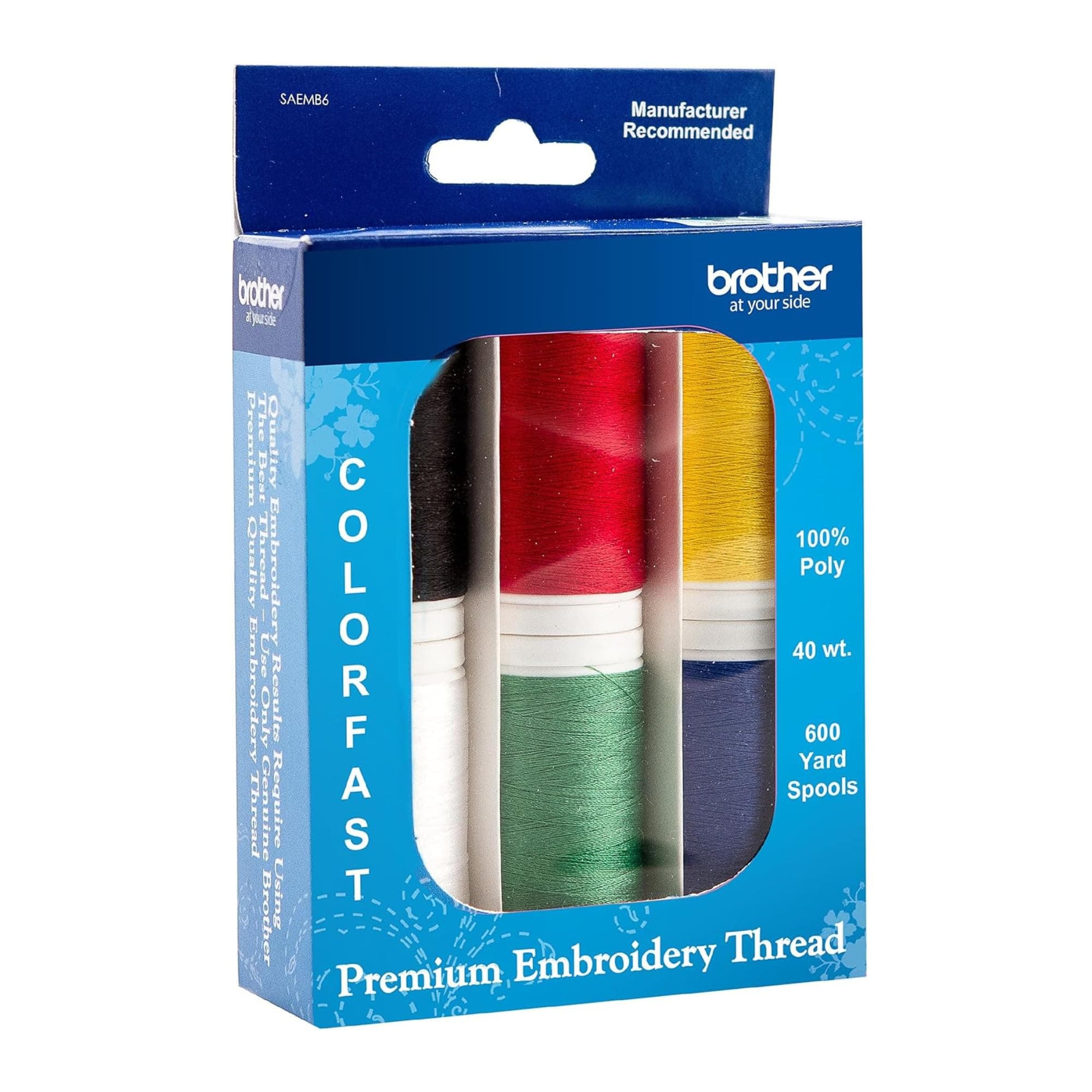 SAEMB6 Premium Embroidery Thread, 6 spools, 100 percent polyester