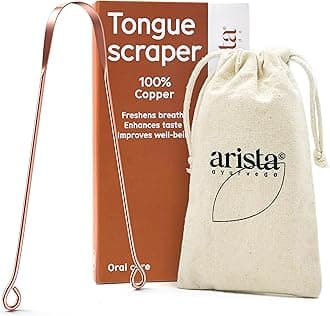 Arista Copper Tongue Scraper for Adults & Kids – 100% Pure Copper Tongue Cleaner – Extreme Bad Breath Treatment for Adults, Oral Detox & Hygiene – 1 Pack with Travel Pouch
