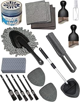18Pcs Professional Car Interior Detailing Kit All-in-One Cleaning Tools for Windows, Dashboard, Vents, Windshield Cleaner Brush, Magic Sponge, Chamois Cloth, Detailing Brushes & Accessories