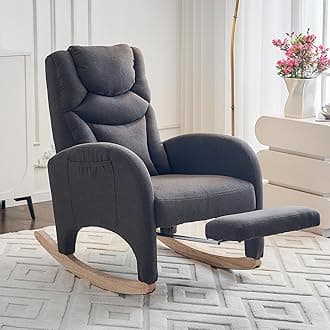 Rocking Chair Nursery with Foot Rest,Upholstered Teddy Glider Rocker with Wood Legs, Nursing Rocking Chair for Living Room/Nursery,Dark Gray