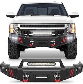 Front Bumper Fit for Chevy Silverado 1500 2007-2013, Pickup Truck Bumper Black with Winch Plate, D-ring and Lights (Compatible with Chevy Silverado 1500 2007 2008 2009 2010 2011 2012 2013)