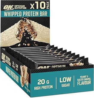 Optimum Nutrition ON Whipped Bar, High Protein Snack with White Chocolate Flavour Coating, Low Sugar Protein Bar, Peanut & Salted Caramel, 10 x 68g Pack