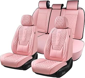 Seat Covers Full Set, Pink Car Seat Covers, Waterproof Car Seat Cover with Lumbar Support, Leather Car Seat Cushion Protector, Car Seat Covers Universal Fit Most Cars