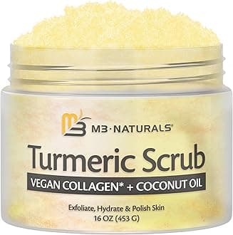 Exfoliating Turmeric Scrub and Skin Exfoliator with Collagen and Coconut Oil, Gently Exfoliates Face, Body, Hands, and Feet, Moisturizing Skincare, 16 oz by M3