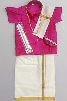 Kanchipuram silk with lining Dhoti And Accessories For Boys Traditional Dress Short Sleeve Shirts