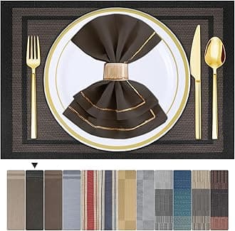 ARTAND Black Gold Table Mats Set of 4 Woven Vinyl Place Mats for Dinner Table - Washable & Durable Indoor/Outdoor Use - 4 Pcs