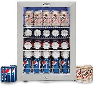 Whynter BR-091WS, 90 Can Capacity 2.1 cu. ft. Stainless Steel Beverage Refrigerator and cooler, Mini Fridge with Glass Door with lock