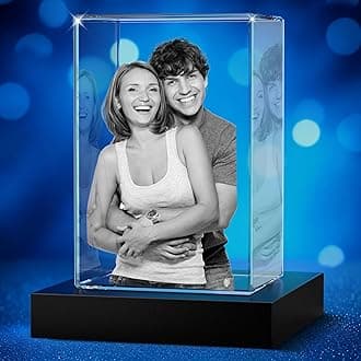 3D Crystal Photo Personalized Portrait - Custom Laser Engraved Crystal Picture Gift for Mom Wife Her, Mother's Day Birthday Anniversary Memorial Keepsake (Portrait, Small)