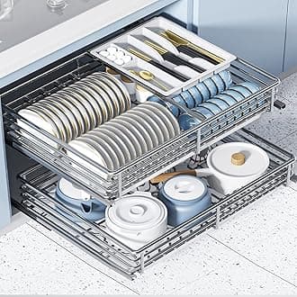 IMPREC Slide Pull Out Drawers, Double Tier Roll Out Wire Basket Drawers Kitchen Cabinet Slide Out Storage Pot And Pan For Kitchen (Color : Silver, Size : 800)