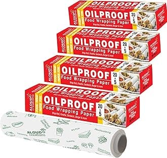 ALOUD CREATIONS 100 Meter Food Wrapping Paper Roll | Wrap Roti, Parantha, Sandwich & Burger | Keep Food Safe & Fresh | Oilproof Reusable Paper Wrap | Extra Wide 11 Inch | Paper Foil | 25M Pack of 4