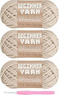 3x50g Beginners Off White Yarn, 260 Yards Off White Yarn for Crocheting Knitting, Easy-to-See Stitches, Worsted Medium #4, Chunky Thick Cotton Nylon Blend Yarn Yarn for Crocheting