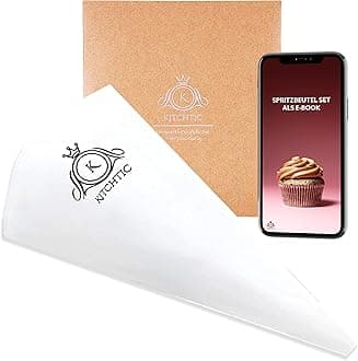 KITCHTIC Reusable Single Piping Bag - Premium Design, Dishwasher Safe - Cotton, Black - Professional Dressing Bag with E-Book Tips