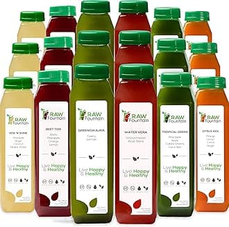 3 Day Juice Cleanse by Raw Fountain, Tropical Flavors, All Natural Raw, Cold Pressed Fruit and Vegetable Juices, Detox Cleanse, Kosher, Vegan, NO Sugar Added, 18 Bottles 12oz