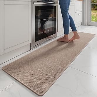 Kitchen Mats for Floor, Super Absorbent Kitchen Rugs Non Slip Washable, Soft Imitation Linen Braided Kitchen Runner Rug, Standing Mat Kitchens Sink Mat, Easy to Clean, Brown 17x71