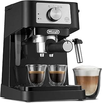 De'Longhi Stilosa Manual Espresso Machine, Latte & Cappuccino Maker, 15 Bar Pump Pressure + Milk Frother Steam Wand, Black/Stainless, EC260BK, 13.5 x 8.07 x 11.22 inches