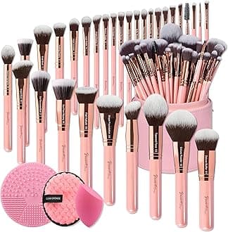 Bueart Design Labeled 30Pcs Professional Deluxe Makeup Brushes set with Extra large holder case for Foundation Face Blending Blush Concealers Eyeshadow
