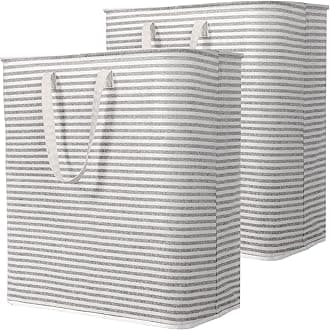 Lifewit 2 Pack Laundry Basket 100L Each, Collapsible Clothes Hamper with Reinforced Handles, Freestanding Waterproof Design for Bedroom and Laundry Room, Grey 200L Total