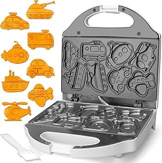 Car Waffle Maker for Kids Mini Waffle Maker Halloween Christmas 8 Fun Vehicle Shapes Non-Stick Surface Excellent Gift White