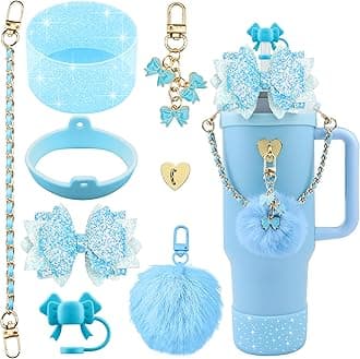 Bling Straw Cover Cap 10mm Glitter Straw Toppers for Stanley Cup 30&40oz with Silicone Boot Sleeve for Stanley Tumbler Accessoriese (Blue)