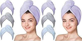 Hicober Microfiber Hair Towel - 6 Packs Anti Frizz Turbans for Wet Hair - Curl-Defining Wrap (Purple, Blue, Grey)