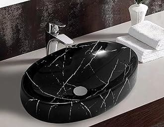 Wash Basin Countertop | Tabletop Ceramic Bathroom Sink | Wash Basin Over Counter | Ceramic Wash Basin (Glossy Black N White Strip)