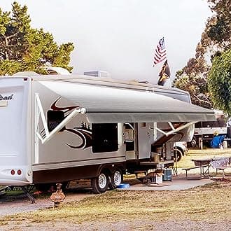 Awnlux White Motorized Modular Retractable RV Awning Full Set Assemblies for RV, 5th Wheel, Travel Trailers, Toy Haulers, and Motorhome - RV Trailer Awning for Home or Camper- 15x8 Ft-Grey Fade-