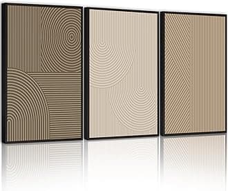 PHOPAGO Minimalist Abstract Framed Wall Art Modern Boho Neutral Line Wall Decor Geometric Artwork Kitchen Dining Room 11x14in Black Framed