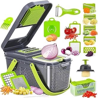Vegetable Chopper,22-in-1 Multi-Function Food Chopper,Professional Onion Chopper with 13 Blades,Kitchen-Food Chopper with Container for Tomato,Potato,Fruits -Easy Clean & Storage (13 Blade)
