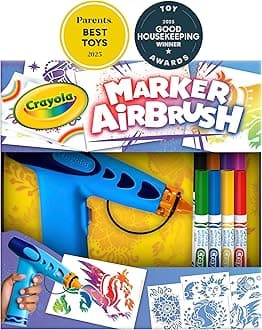 Crayola Marker Airbrush Spray Art Kit, Essential Easter Basket Stuffer for Kids, Battery-Powered Sprayer with 8 Washable Markers & 5 Stencils, DIY Craft Set, Ages 6+