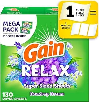 Super Sized Dryer Sheets, Laundry Fabric Softener, Relax, 130 Count