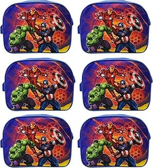 Asera Polycotton Unisex Kids Avengers Cartoon Theme Sling Bag Set of 6 Pcs, Multicolour